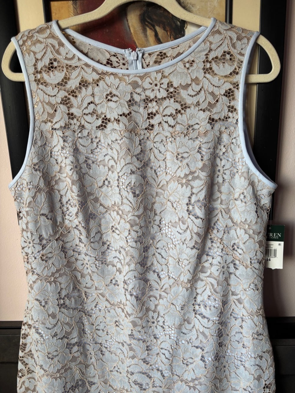 Lauren Ralph Lauren Light Blue Ivory Lace Midi Sheath Dress